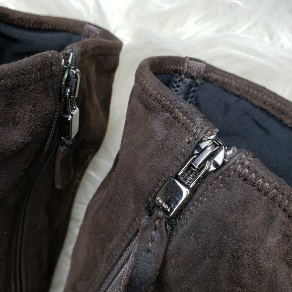 Auth PRADA Brown Suede Knee High Boots, Size 7 - Picture 6 of 6
